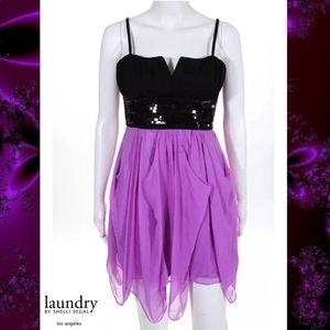 LAUNDRY By SS FuchsiaBlk Chiffon Silk Sequin Dress